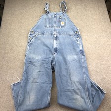 Carhartt Bib Overalls Mens 42x30 Blue Denim R07 DST Workwear Carpenter