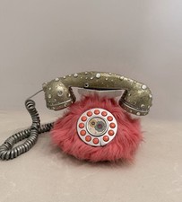 Vintage Emerson Pink Fur Rhinestone Princess Phone   WORKING