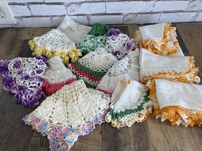14 Crochet Doilies Vintage Colorful SUPER CLEAN Random Sizes