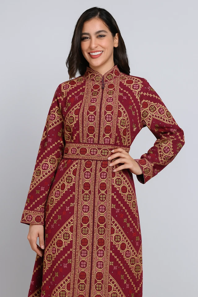 Lujo Bordado Terciopelo Abaya | Vestido Thobe Formal Tatreez Palestino Foto 2 de 4