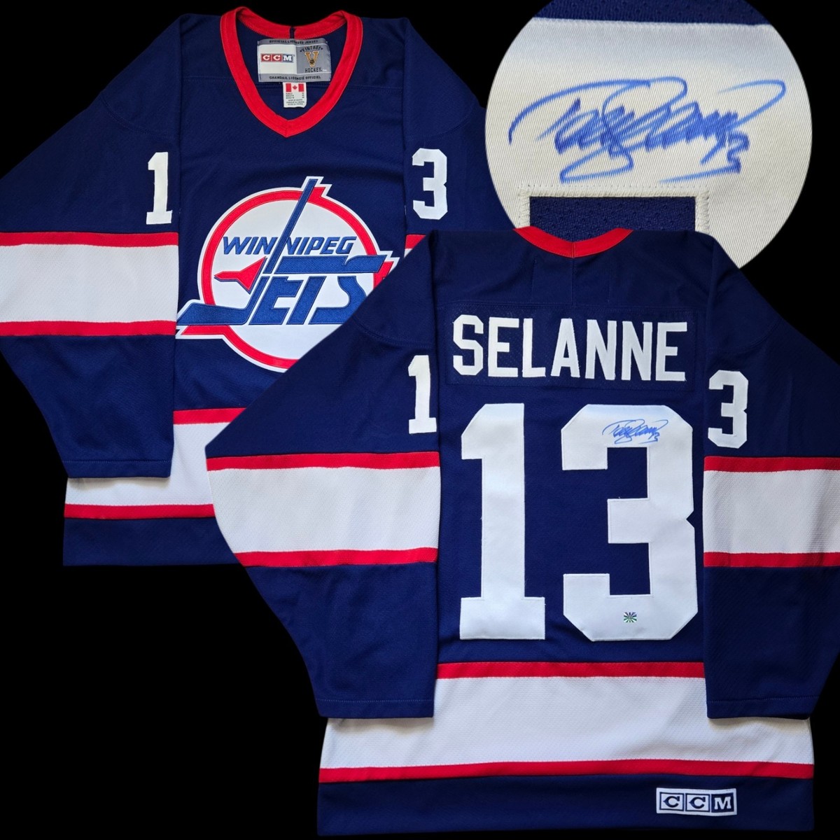 Teemu Selanne signed Winnipeg Jets CCM Vintage hockey jersey M NHL
