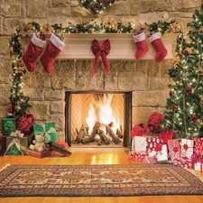 10x10ft Christmas Backdrops Christmas Fireplace Theme Backdrop Tree Sock Deco...
