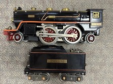 + Lionel Prewar Standard Tinplate Black w/ Orange 390E Steam Locomotive & Tender