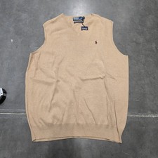 NWT Polo Ralph Lauren Sweater Vest Men's 2xl Beige Tan V Neck Sleeveless Pony
