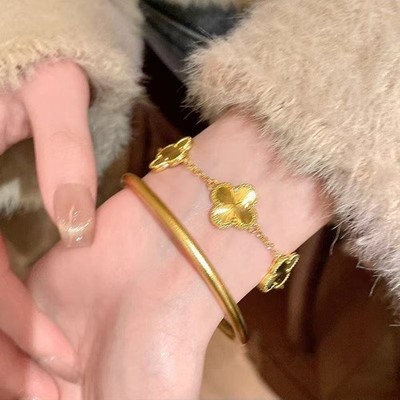Gold Plated Clover Bracelet Bangle Set Lucky 4-Leaf Stackable Jewelry for woman