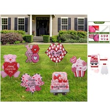Romantic Valentine's Day Decorations - 6 Pink and Red Yard Signs with Stakes