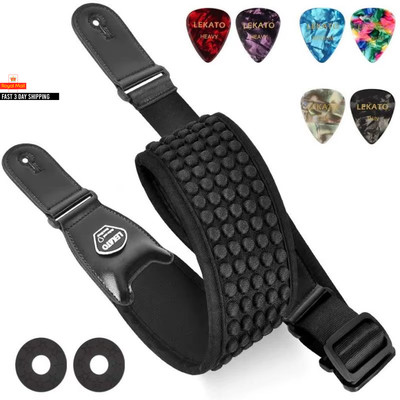 Lekato verstellbarer Schultergurt Gitarrengurt Lederkopf E-Gitarrengurt