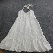 J Crew Dress Womens 6 White Linen Halter Sundress Ruffle Hem Summer Beach 15198
