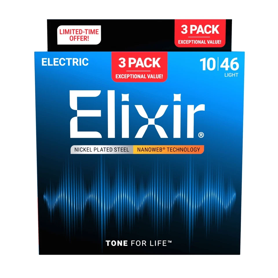 *3 SETS ELIXIR NANOWEB 12052 NICKEL PLATED ELECTRIC GUITAR STRINGS LIGHT -10-46* - Image 2 of 3