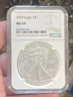 2024 NGC MS69 AMERICAN SILVER EAGLE ~ BROWN LABEL ~ 1 TOZ .999 SILVER