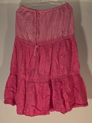 Bobbie Brooks Pink Tiered Skirt M 8-10 Boho Cotton Embroidered Midi
