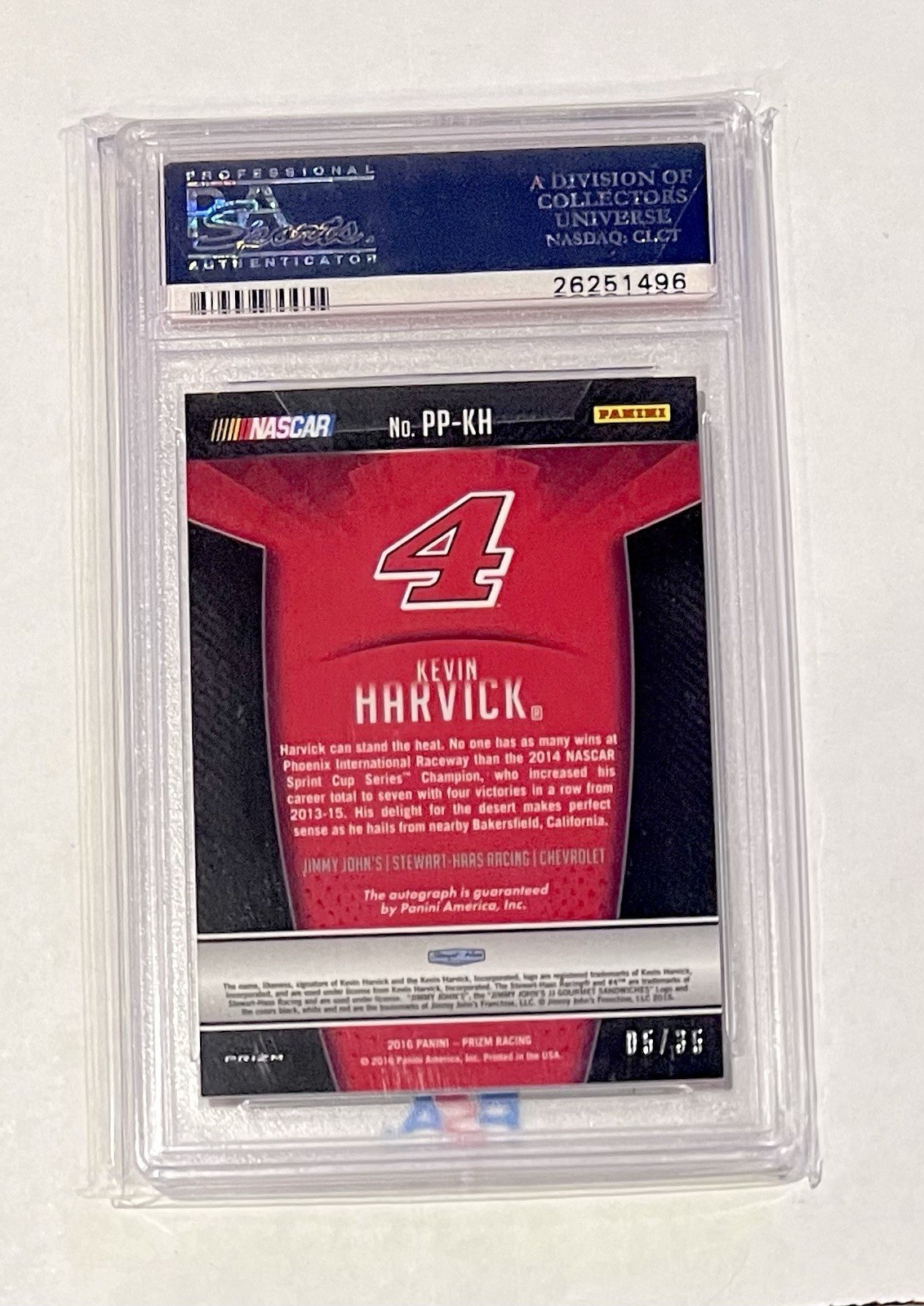 Kevin Harvick 2016 Prizm Patented Penmanship Green Flag #5/35  PSA 10 view 2