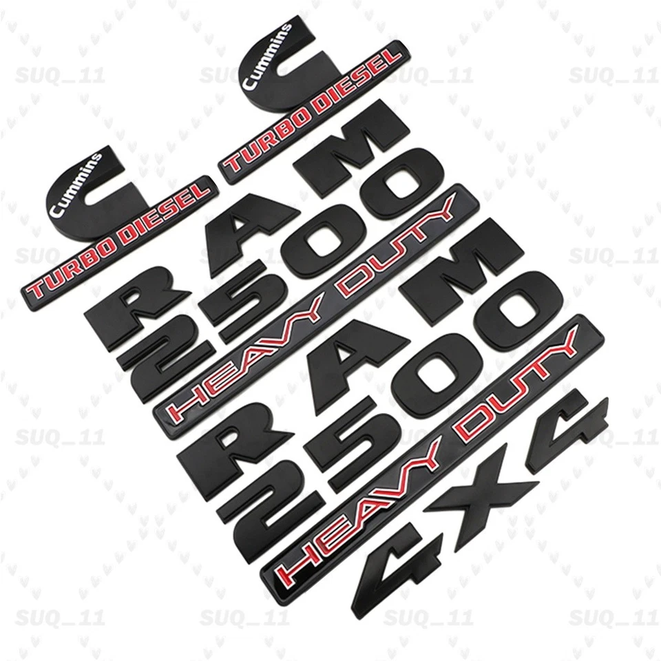 5PCS Matte Black Emblems Badges For RAM 2500 HEAVY DUTY 4X4 Cummins Turbo Diesel - Image 3 of 4