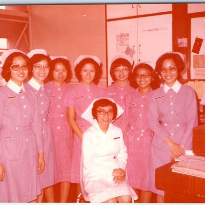 1976 HK Queen Mary Hospital Ward A7 Asian Nurses Sister Sylvia Uniform 5'' Photo