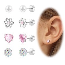 Hypoallergenic Earrings for Girls Toddler Surgical Steel Screw Small, Silver