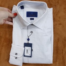 DAVID DONAHUE Shirt Mens Size 15.5 34 35 White Check Button Up TRIM 155