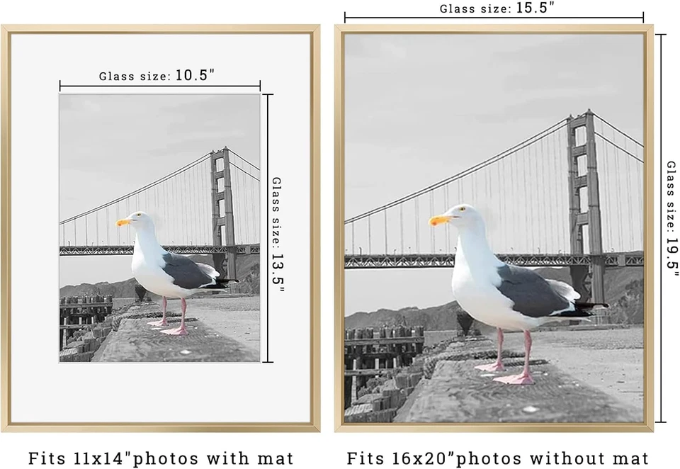 , Marco de fotos de metal 16X20 con tapete para imagen de 11X14 y vidrio real, pH de aluminio Foto 2 de 4