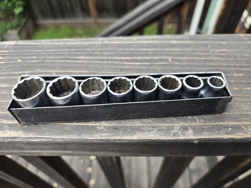 Vintage 8pc. Craftsman 3/8" Drive Metal Tray =V= Series Sockets READ!