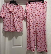NWT Size XL Juicy Couture Pink Lips Hearts PJ Set Top Pant Sleep Loungewear