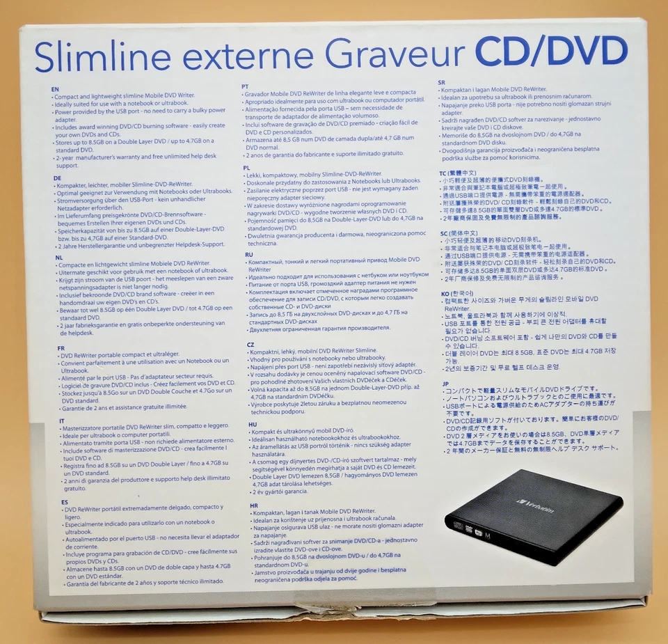 Verbatim External Slimline CD/DVD Writer USB Powered 8X DVD Burner NO DISC - Image 2 of 4