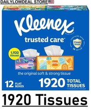 Kleenex Trusted Care 2-ply Facial Tissues, Flat Boxes 160 tissues/box, 12 box 