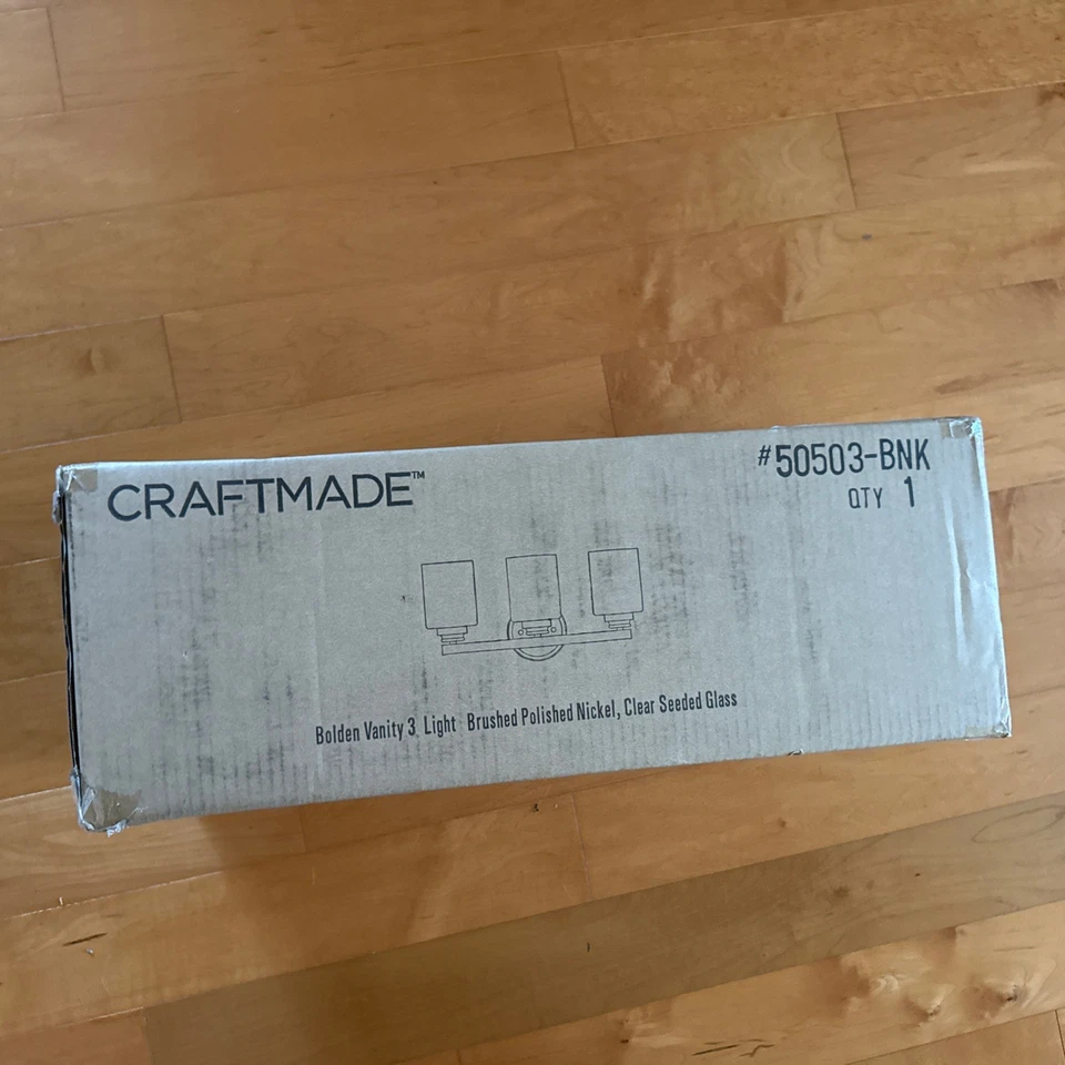 Tocador de 3 luces Bolden hecho a mano nuevo en caja, níquel pulido cepillado - 50503-BNK Foto 4 de 4