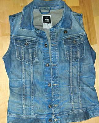 G-Star RAW Slim Tailor Jeans-Weste Jkt S/Less Gr.M Hellblau Used-Look Damen Neu