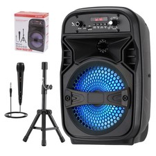 6.5" Portable Bluetooth Party Speaker Subwoofer w/Heavy Bass Stand  Mic AUX LED
