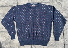 Vintage 90s Haband Heathered Blue Red Tan Knit Crewneck Sweater Grandpa XL XXL