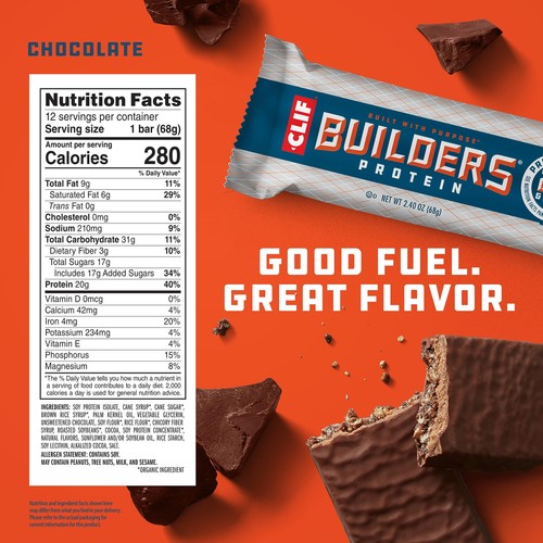 CLIF Builders - Chocolate Flavor - Protein Bars - Gluten-Free - Non-GMO - Low... - Picture 6 of 12
