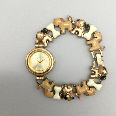 #ad Vtg Jennie B Dog Watch 24mm Womens Slide Charm Bracelet New Battery 7.5quot; $44.99
