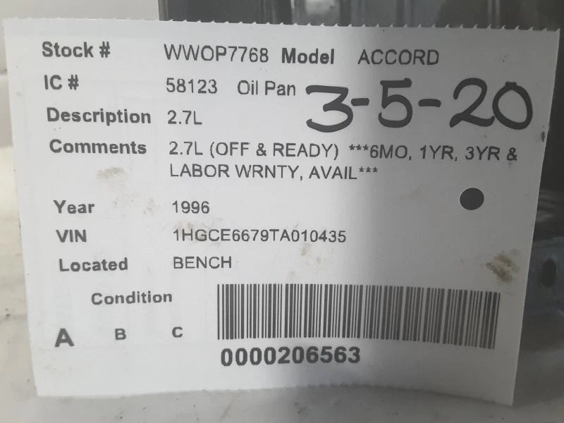 Cacerola de aceite compatible con 87-91 STERLING 1217842 Foto 3 de 3