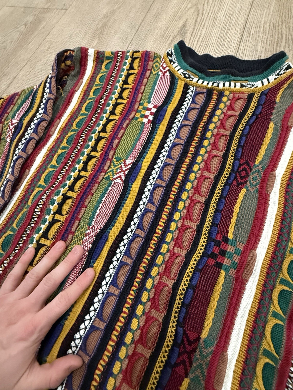 Vintage Coogi Style 90s Sweater Rainbow Rare Grail 3D Knit Multicolor Large image 4