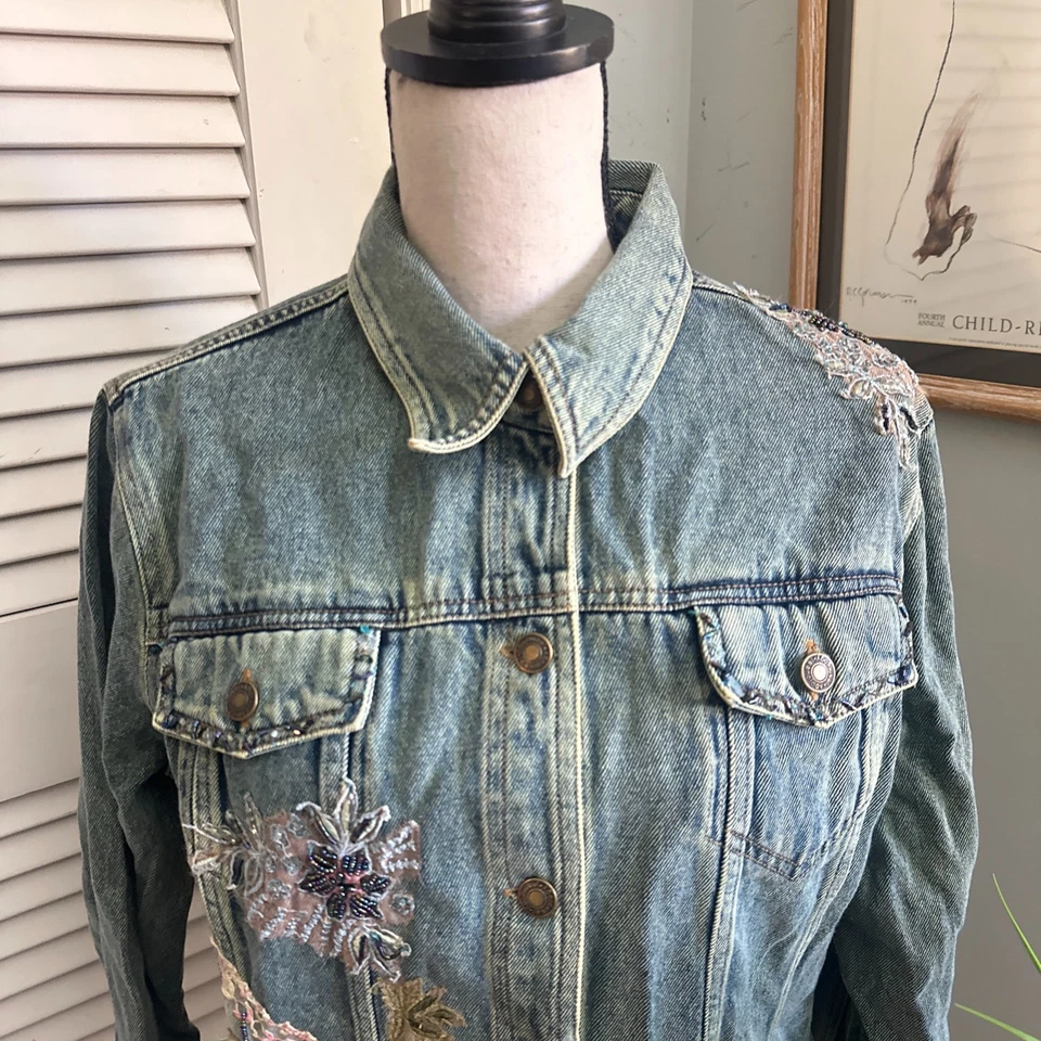 JEANOLOGY NEWPORT новости женская куртка 16 украшенный джинсовой ткани ретро Artsy богемное шик - Изображение 3 из 4