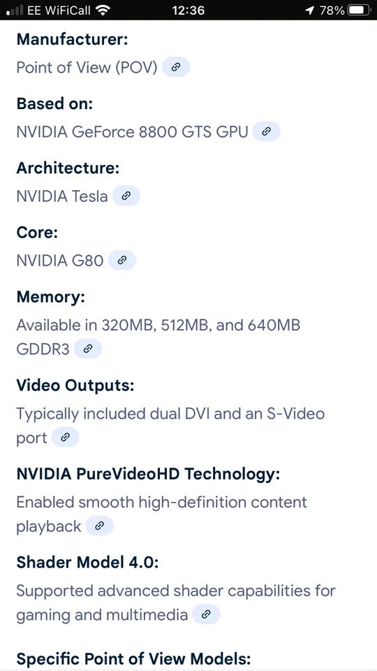 NVIDIA POINT OF VIEW GEFORCE 8800 GTS 320BIT 320MB DDR3 GRAPHICS CARD - Image 3 of 4