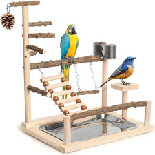 Wood Pet Parrot Playground Bird Play Stand Toys Perch with Feeder Cups for Cocka