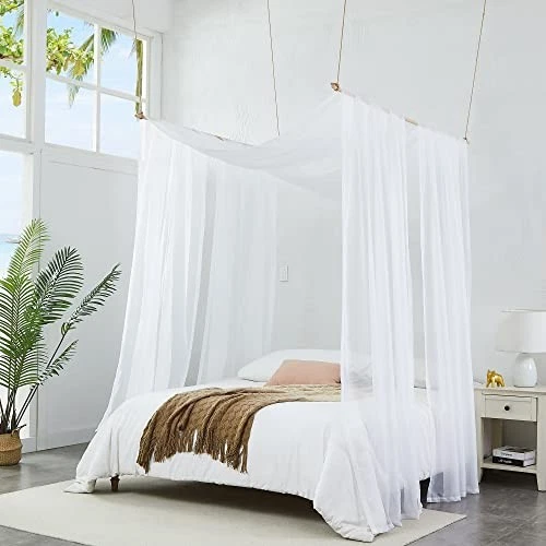 Cortinas con dosel de cama en tamaño de 55 x 288 pulgadas. Nuestro 55"W x 288"L (Pack de 1) Blanco Foto 4 de 4