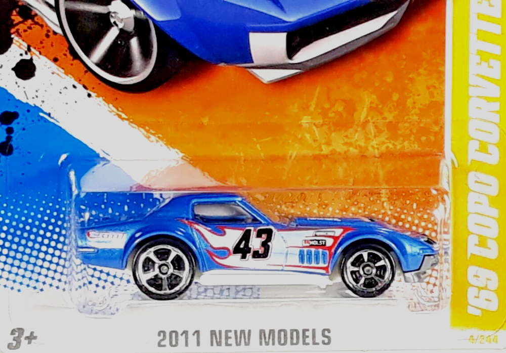 Hot Wheels Blue '69 COPO Corvette Gray Interior Variation 2011 New Models #4/50