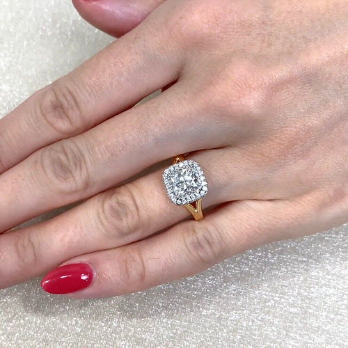 2.05 TCW Princess Moissanite Halo Split Shank Engagement Ring 14K Two Tone Gold - Picture 11 of 11
