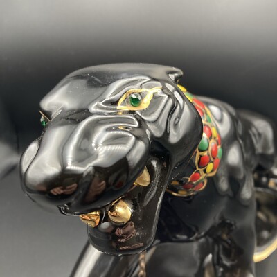 Vintage MCM Black Panther Ceramic Dresser Vanity Caddy Planter