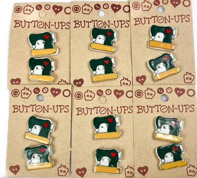 Sewing Machines with Hearts Twelve Vintage Hand Painted Ceramic Buttons Westrim