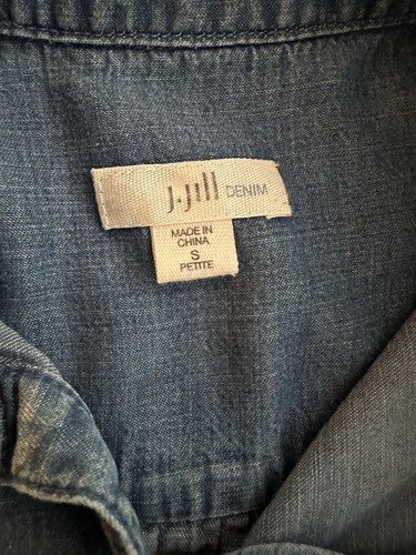 J Jill Denim Dress Womens P Small Blue Linen Blend Snap Sleeveless Pockets - Picture 9 of 10