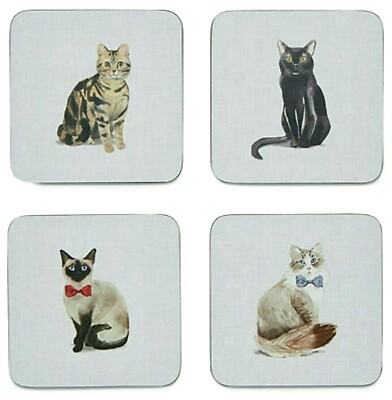 4er Set Untersetzer Korkunterseite Curious Cats Katzen Katze Cooksmart England