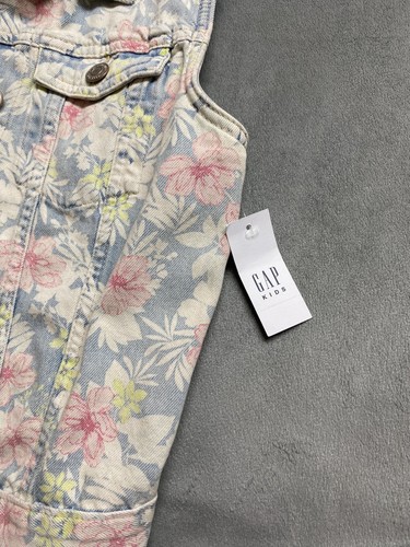 NWT Gap Kids Girls Denim Vest XXL 14-16 Floral Sleeveless Jean Jacket Button - Picture 10 of 18