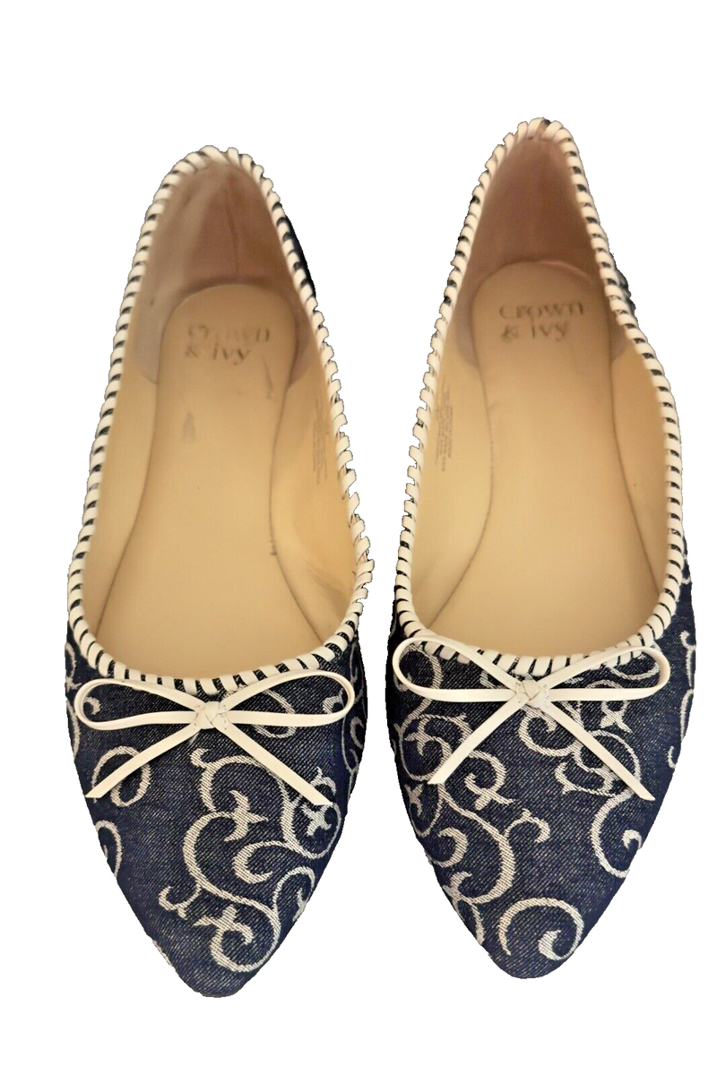 Crown Ivy Elena Denim Blue w/Scroll Print Ballet Flats- Women’s Size M