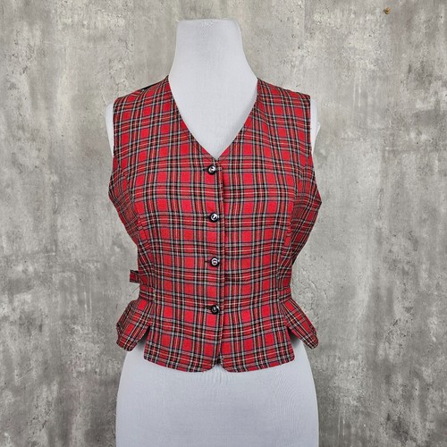 Vintage 80s Toby Plaid Vest Fitted Waistcoat Button Up Tartan Check Sleeveless