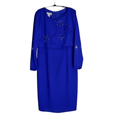 Women's Vintage 80's After Dark Blue Semi Formal Pencil Dress Beaded Design  10P | eBay