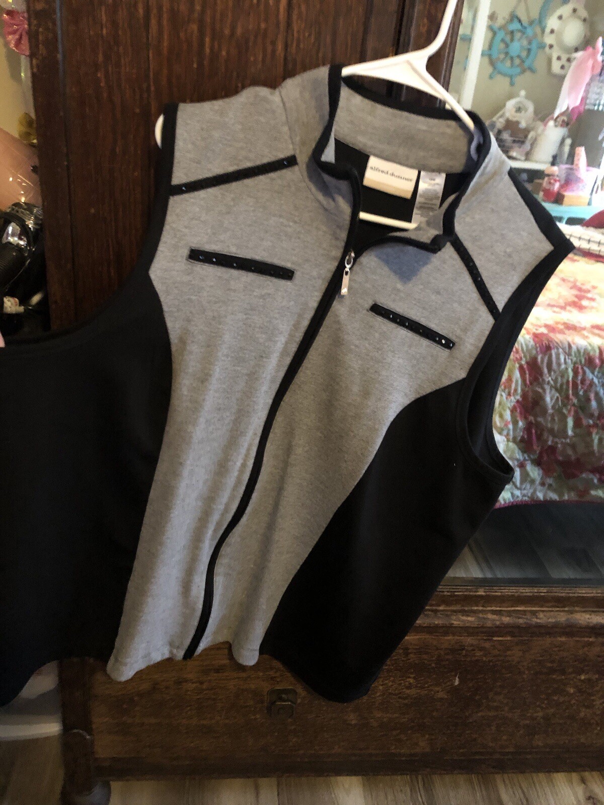 Black Grey Alfred Dunner Womens Vest Size 18W