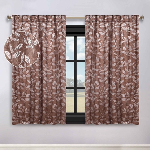 Leaves Washable Room Darkening 52" Back Tabs Blackout Curtains, Set of 2 - Picture 44 of 156