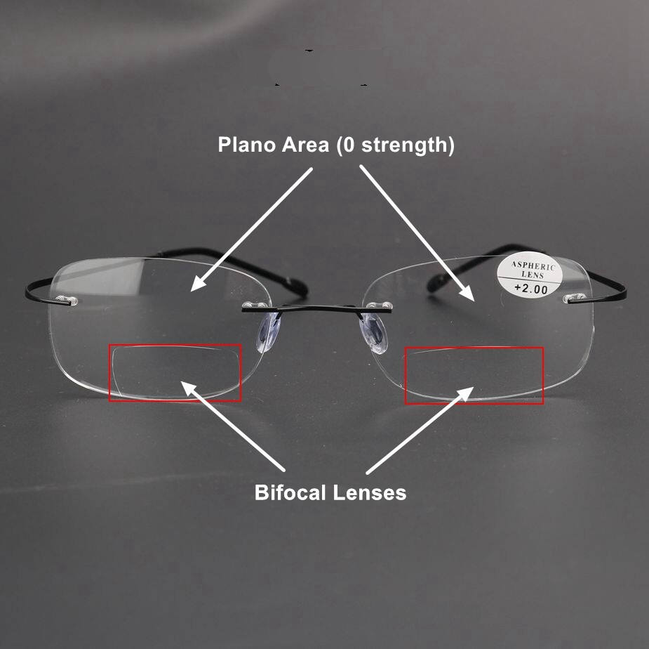 Rimless Bifocal Reading Glasses Flexible Vintage 1.0 1.5 2.0 2.5 3.0 3.